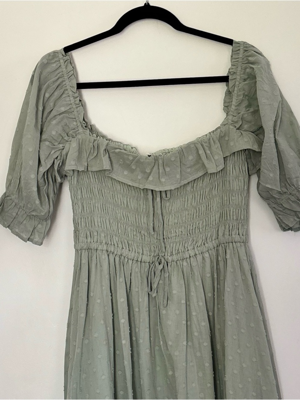 Sage Green Swiss Dot Smocked Midi Dress size Large New nwt Country Cottage c53 - Picture 2 of 16